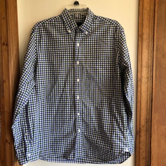 J. CREW Holiday 13 Check Cotton Button Down Shirt Blue Green Medium - Picture 1 of 15